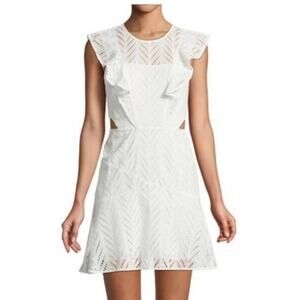 Bardot Kira white eyelet overlay side cutout ruffle trim dress size 8 / Medium